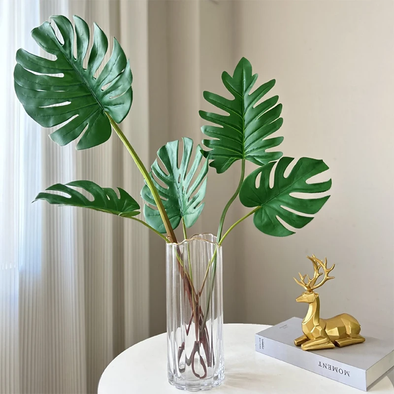 1pc Artificial Palm Leaves with Faux Stems Tropical Plant Leaves Monstera Leaves Safari Leaves for Hawaiian Luau Party Jungle Be