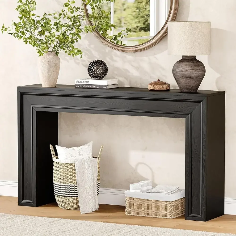 55 Long Elegant Entryway Console Table for Hallway and Living Room (Black)