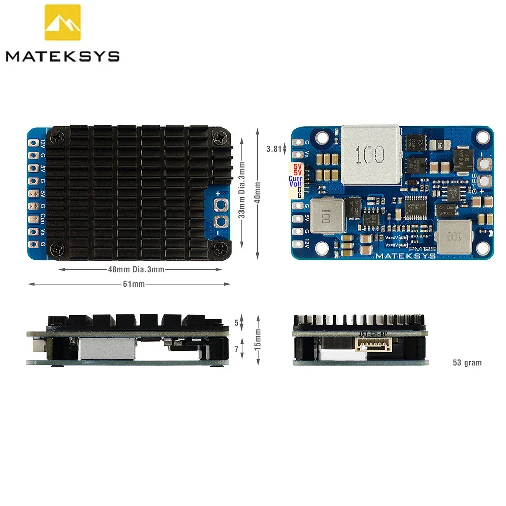 MATEK PM12S-3 Power Module 3-12S LIPO 5V 9V VX BEC with HeatSink for RC Multirotor Fixed-Wing Airplane FPV Cinelifter