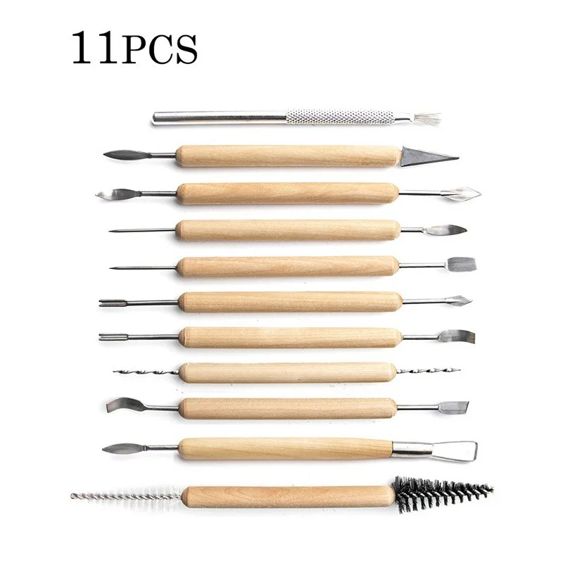 

11-Piece Set, Clay Stone Plastic Carving Knife, Trimming Billet, Soft Pottery Mud, Flat Wire Detail, Seven Needles