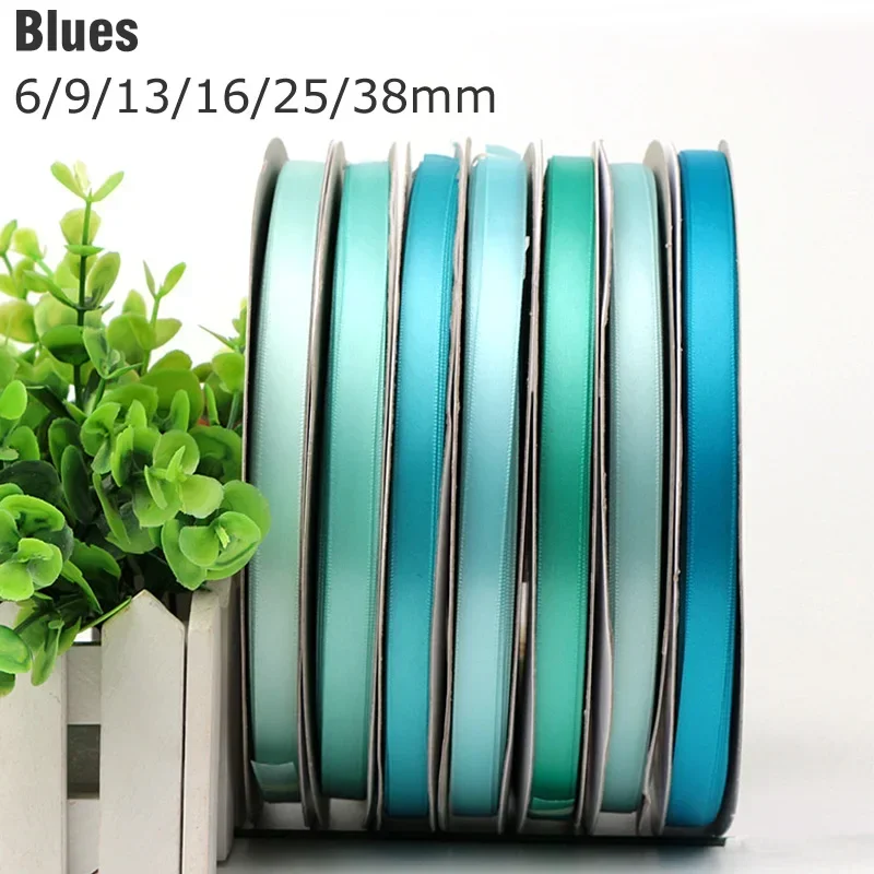 6/9/13/16/25/38mm BLUE Double Face Satin Ribbon Solid Color Satin Ribbons 100% Polyester High Dense Fabric Tapes 285725