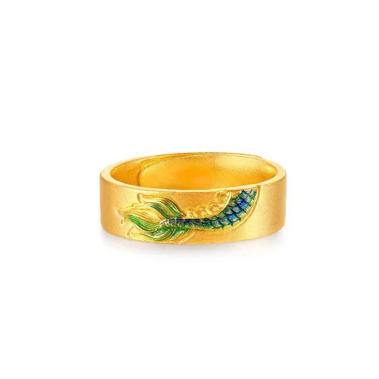 AU999 Dragon Tail Phoenix Feather Couple Ring Ancient Gold  Dragon and Phoenix Auspicious Open Ring Couple Ring