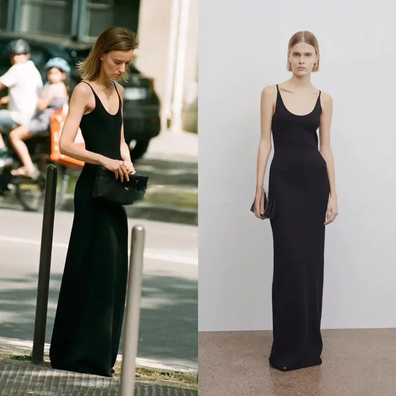 

Summer 2024 Draping Ice Slip Dress Women Elegant Slim Fashion Versatile Long Knitted Dress Luxury