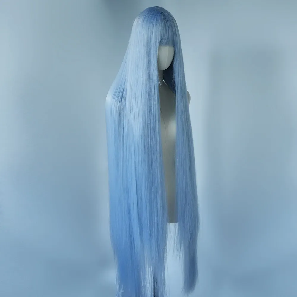 Super long wig blue long straight hair full head cover female cos 1.3 meters 130cm photo