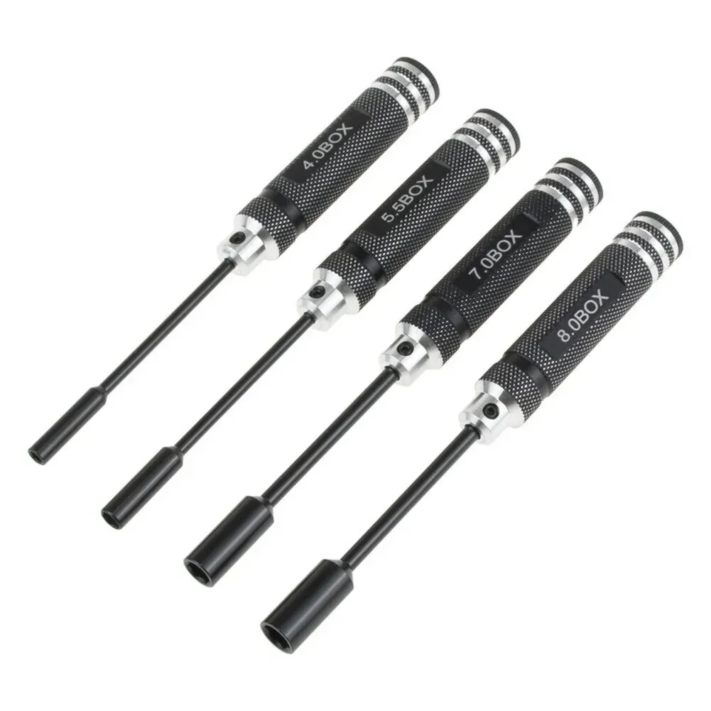 

4Pcs Hex Screwdriver Set 4mm/5.5mm/7.0mm/8.0mm Nut Driver Socket Kit RC Hobby Metal Socket Set For Disassembling RC Helicopters