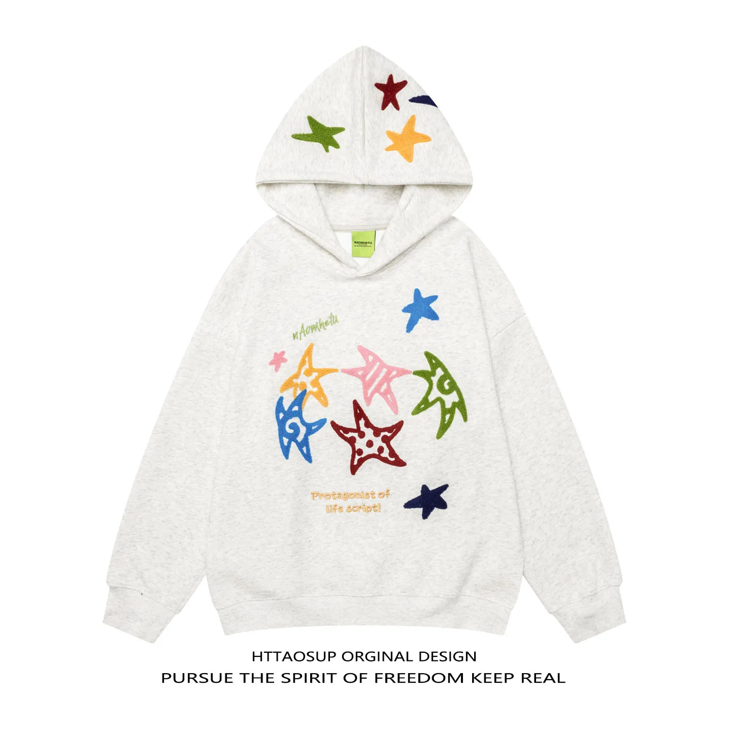 HTTAOSUP American Street Fun Towel Embroidered Hoodie Men's Trendy Loose Casual Hat Shirt Outerwear Cotton Polyester
