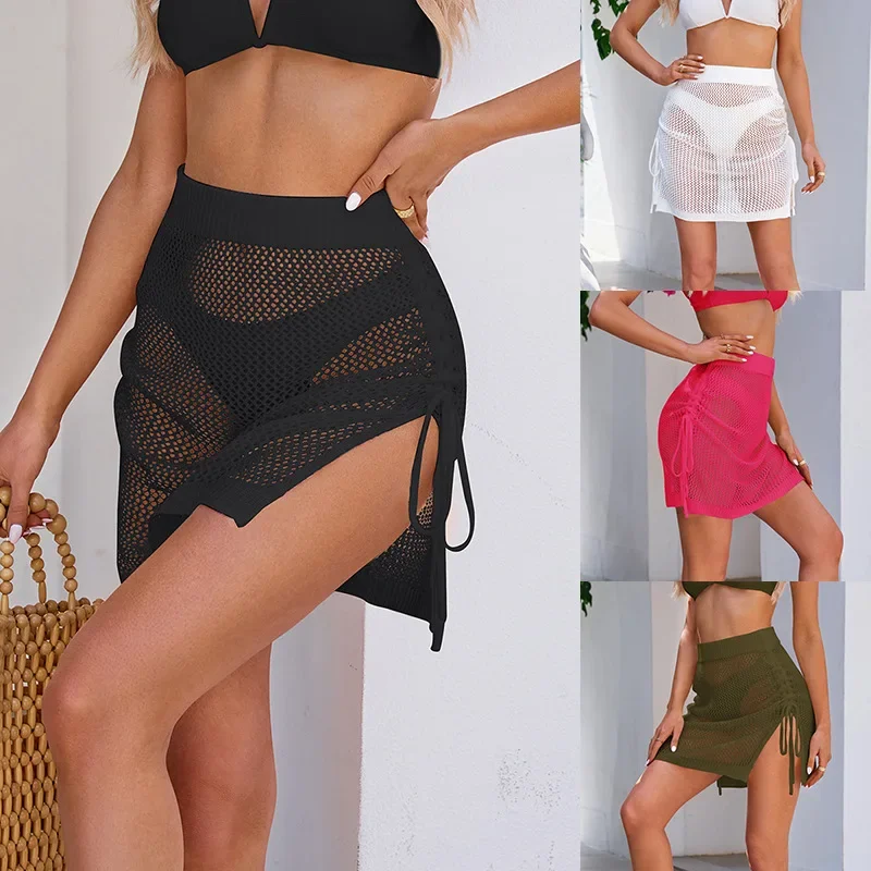 

Sexy Package Hip Skirt Hollow See-through Short Skirt Spicy Girl Drawstring Open Half-body Skirt Female Summer Beach Streetwear