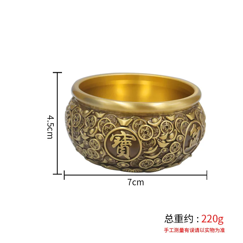 Brass coin treasure bowl desktop ornament, brass coins and ingots, living room entrance foyer, financial area, front desk office