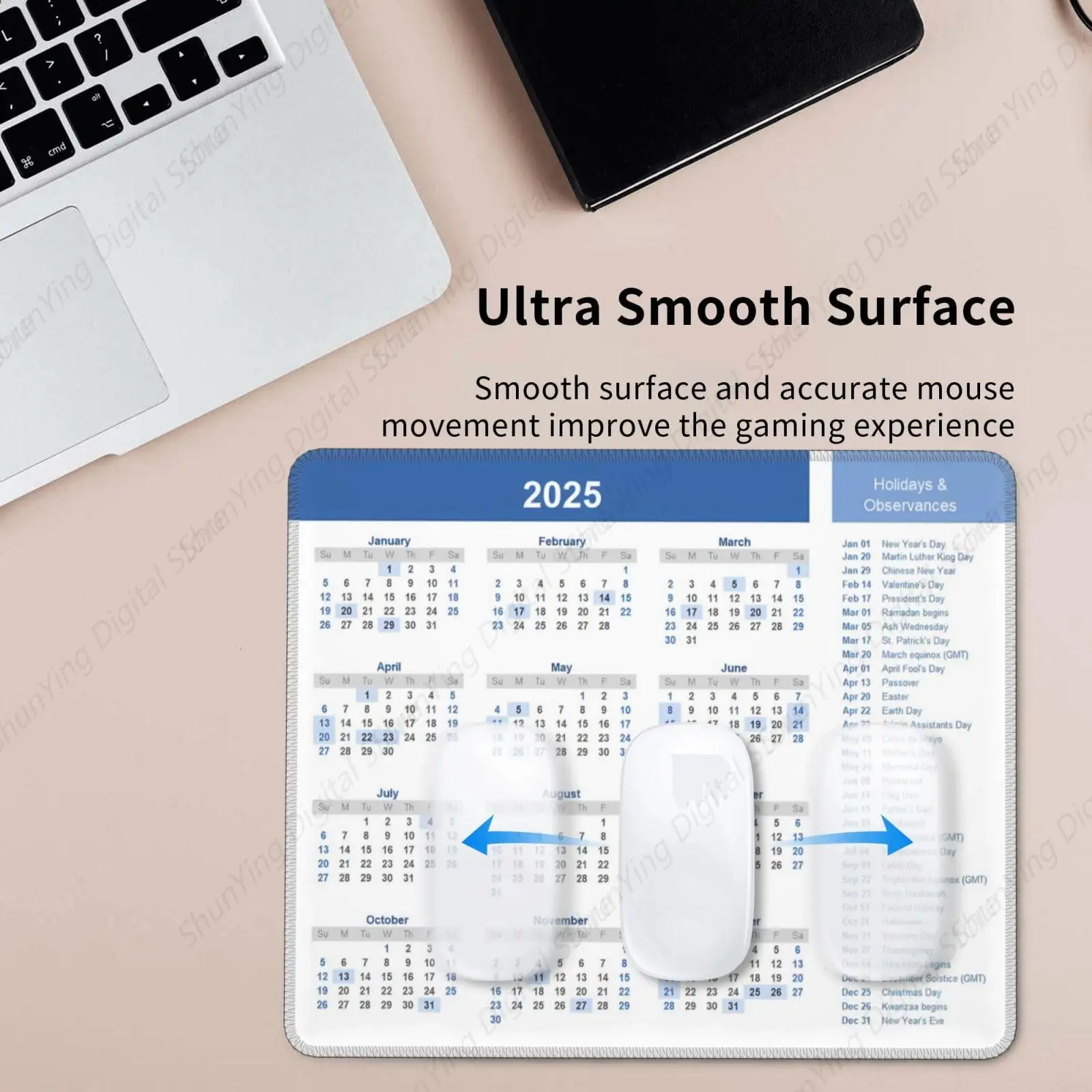 Коврик для мыши на 2025 год со праздничным календарем, противоскользящий резиновый коврик для ноутбука, аксессуары для офисного стола, коврик для мыши 25*30 см