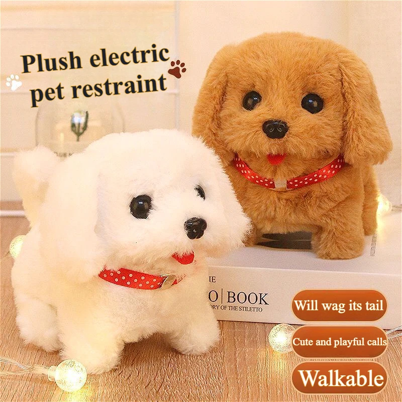 Realistic Electric Simulation Smart Dog Plush Toy Cute Little Puppy Robot Dog Walk Bark Wagging Tail Stuffed Animal Peluche Doll