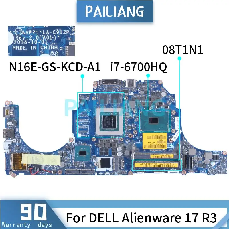 

Материнская плата для ноутбука DELL Alienware 17 R3 i7-6700HQ 08T1N1 LA-C912P SR2FQ N16E-GS-KCD-A1 DDR4, материнская плата для ноутбука