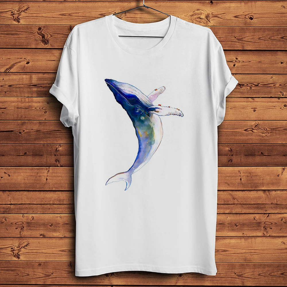 Watercolor Blue Whale Tshirt Men,New Daily White Short Sleeve O-neck Unisex Casual T Shirt,Breathable no-cracking Print