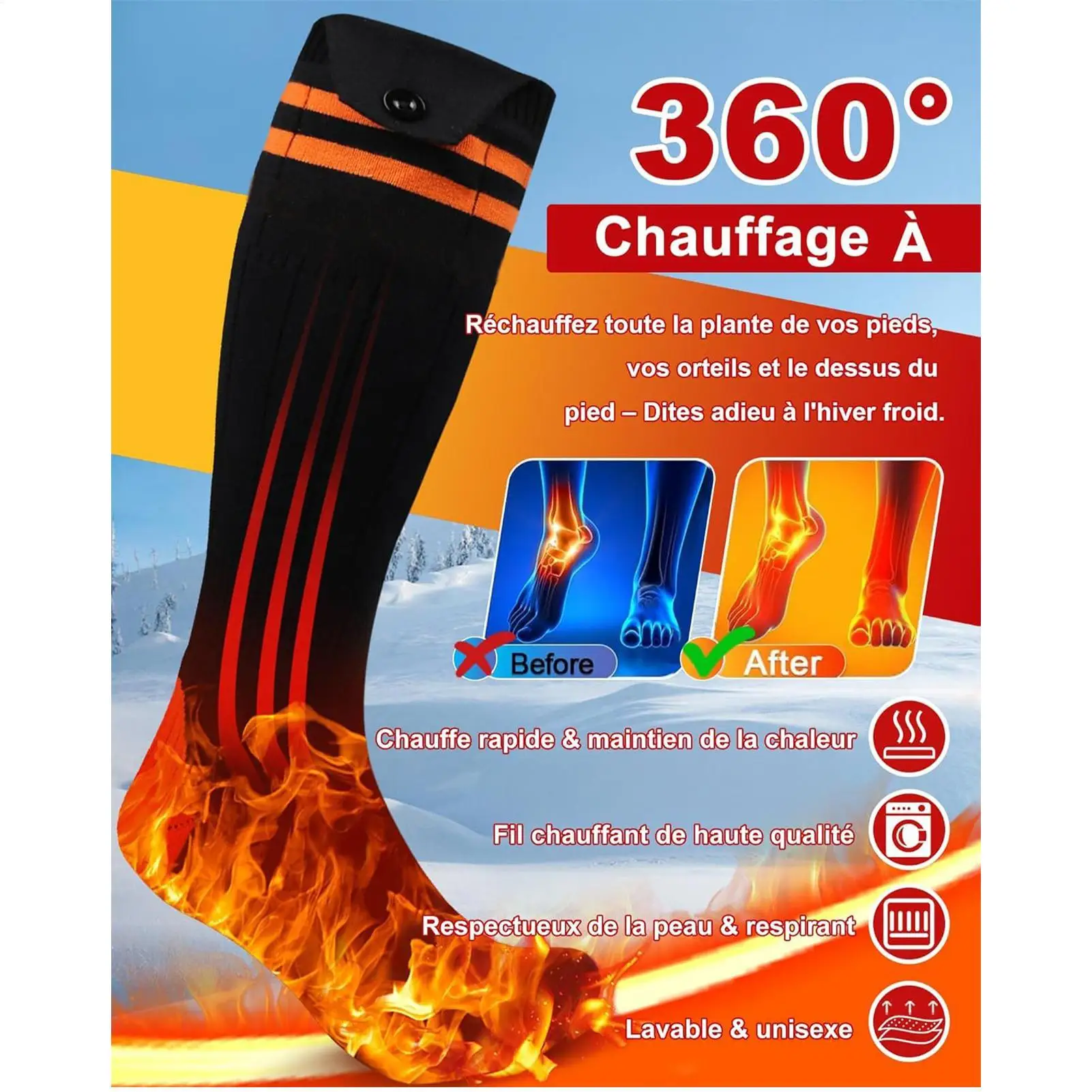 

Heated Socks Winter Electric Heating Socks for Women Men Winter Warm Outdoor Skiing Socks Sports Foot Heating equipment