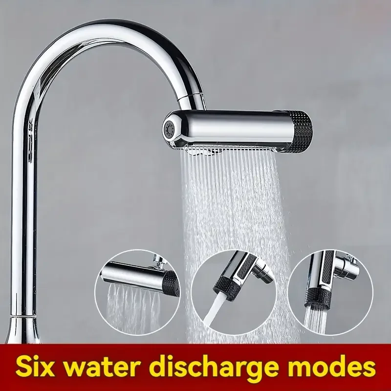 720° Rotating Kitchen Faucet 6 Modes Waterfall Spout Splash-Proof Universal Aerator Multi-Function Faucet Nozzle Extender