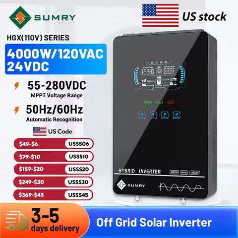 Sumry 4000W Off Grid Hybrid Inverter 24V 140A 5600W MPPT Solar Charger Pure Sine Wave Inverter for Home 6.25 Inch LCD Display