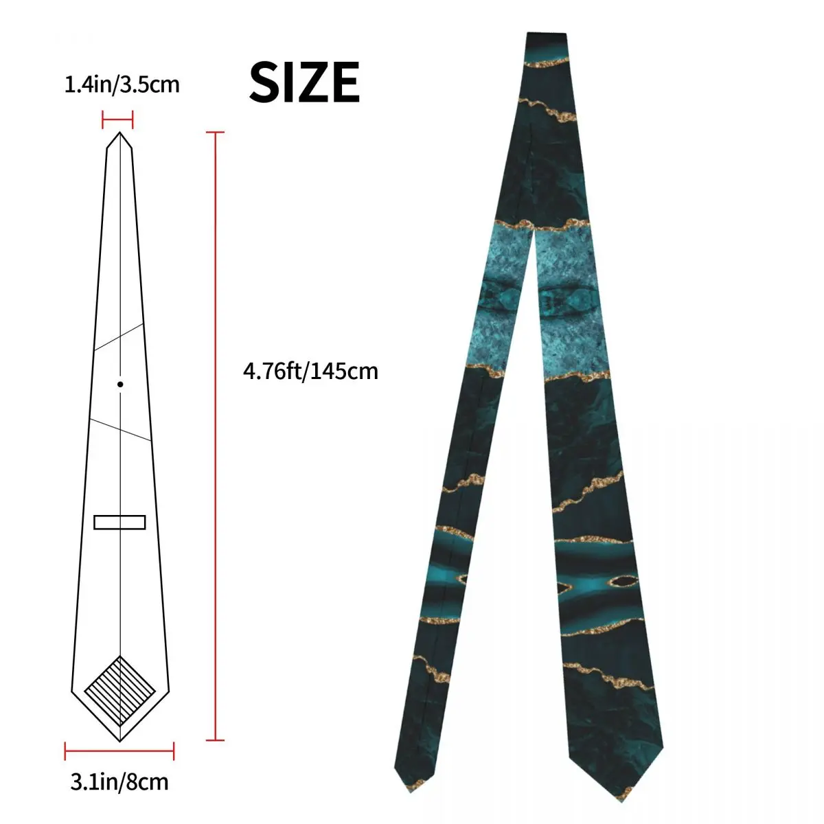 Teal Gold Watercolor Agate Marble Men Neckties Skinny Polyester 8 cm Modern Neck Ties for Men Suits Accessories Cravat Wedding