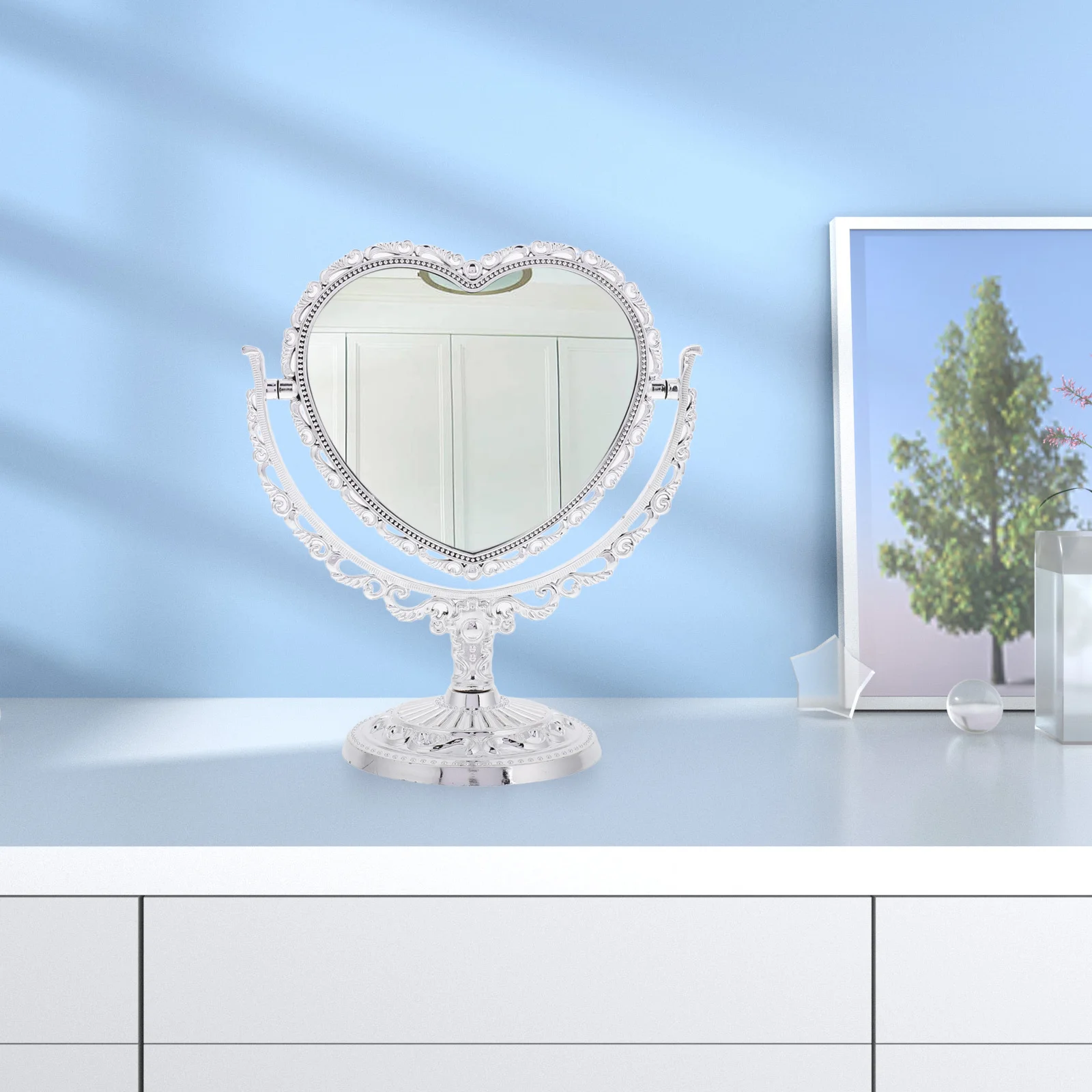 مرآة مكياج لطيفة على شكل قلب بتصميم عتيق انعكاس عالي الوضوح مثالي لديكور طاولة غرفة النوم #5