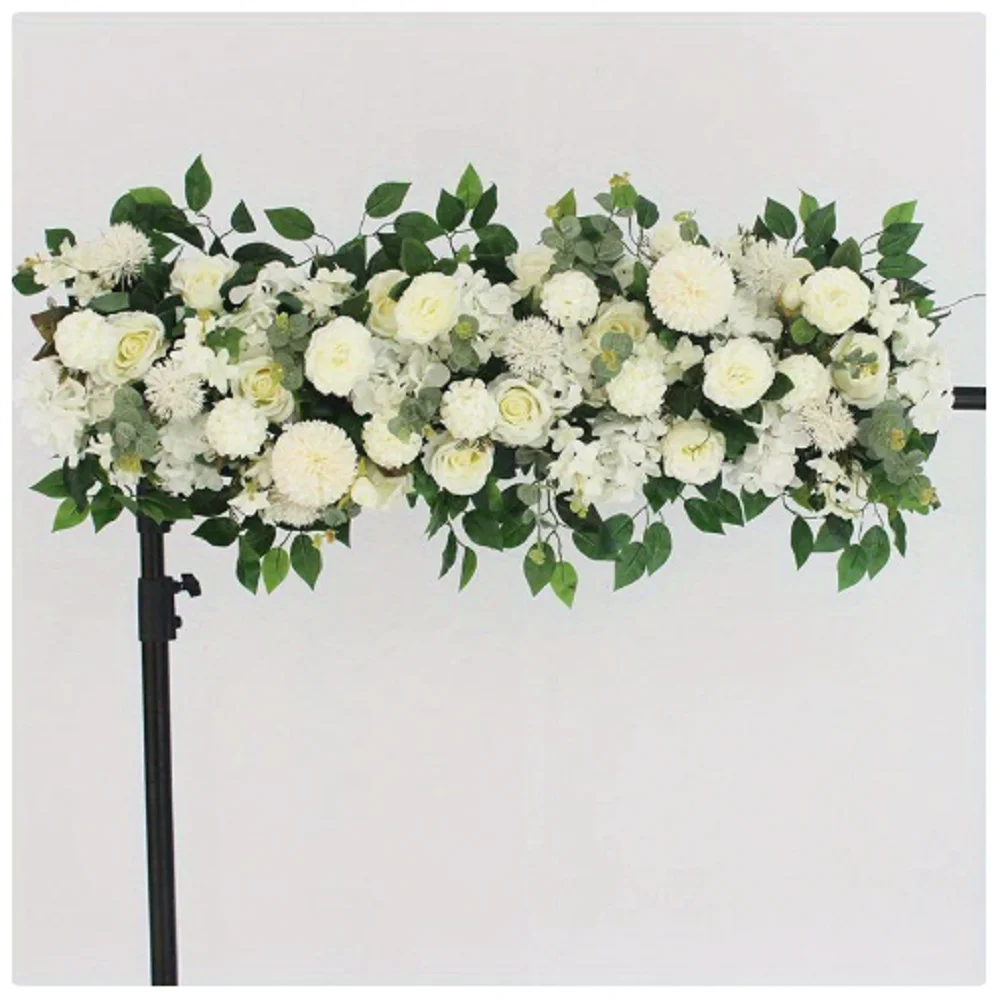 100cm Luxuriöse Weiße Rosen-Kunstblumenreihe für Hochzeitstisch-Mittelstück, Party- und Bühnendekoration, Wandbögen, Hintergrund, Blumenarrangement – Detail 1