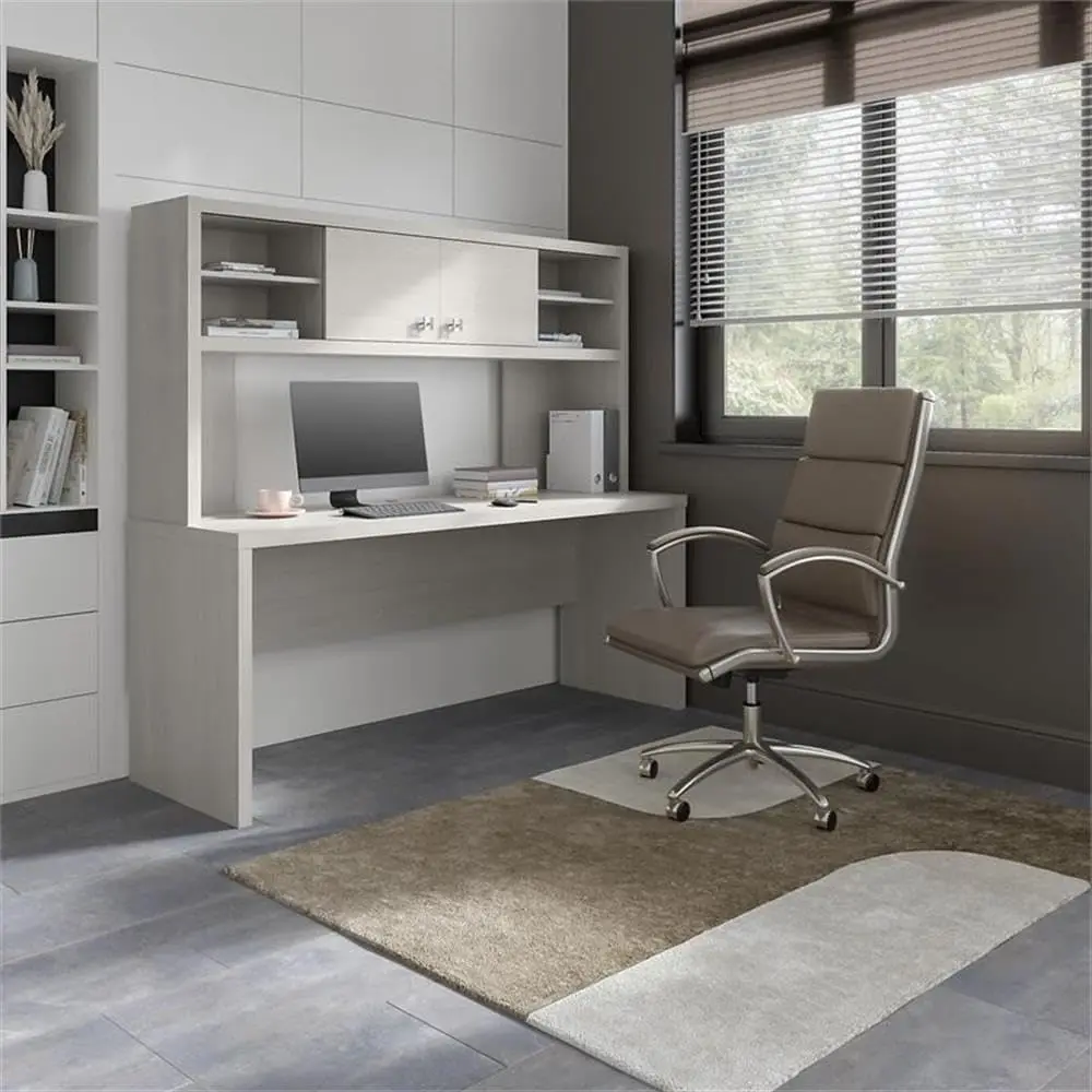 72W Computer Desk With Hutch In Gray Sand - Engineered Wood