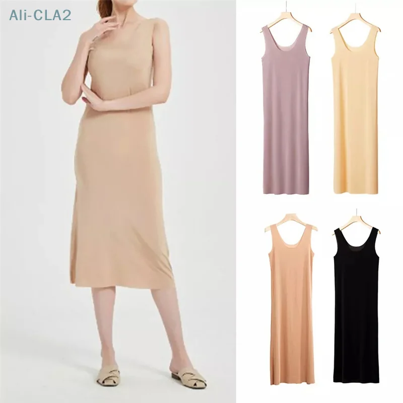 Lady Full Slips Under Sleep Dress Slip Anti-Static Tank Long Dress Petticoat Ice Silk Large Size Sexy Halter Bottoming Nightgown