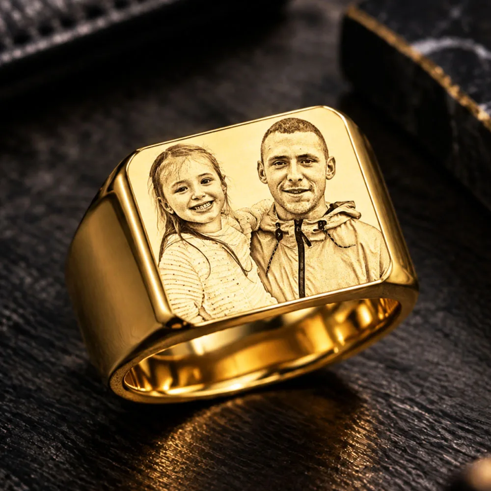 Personalized With Photo Ring Custom Portrait Stainless Steel Ring For Men Birthday Jewelry Gift For Husband Memorial Gift