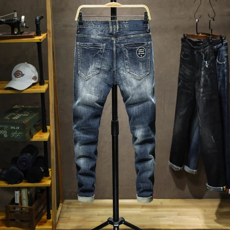 Jeans Men New Arrivals Autumn Winter Direct Straight Retro Blue Stretch Vintage Casaul Streetwear Moto Biker Jeans Size 40,6396