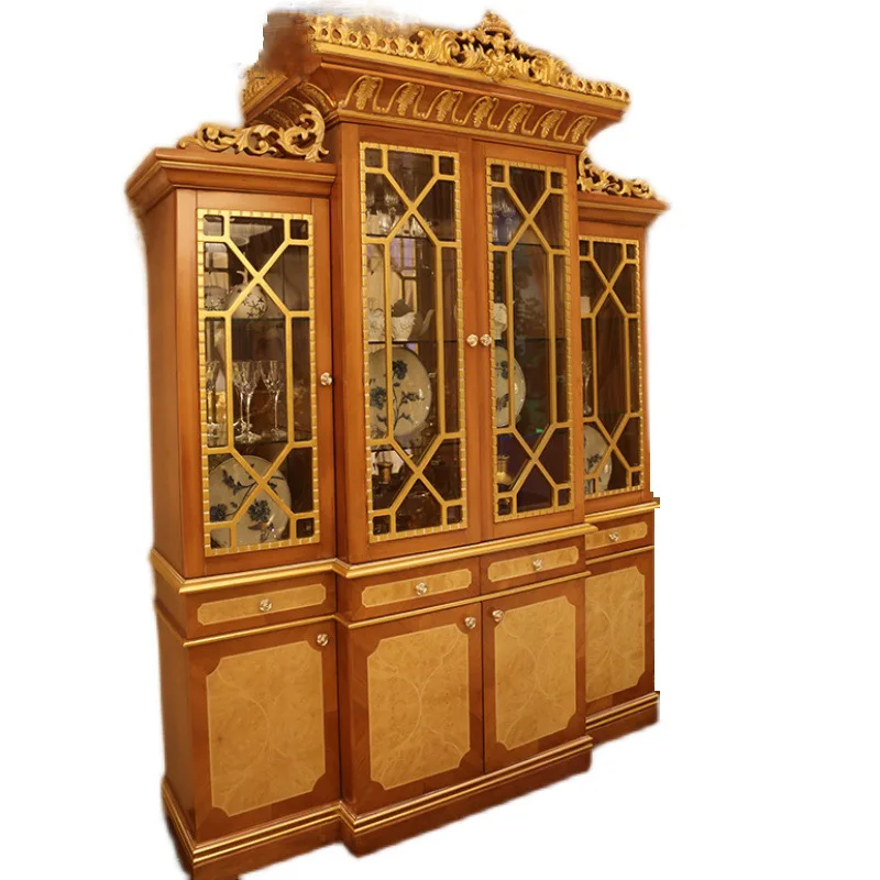 European-style restaurant furniture hand-carved luxury villa decorative cabinet four-door wine cabinet furniture