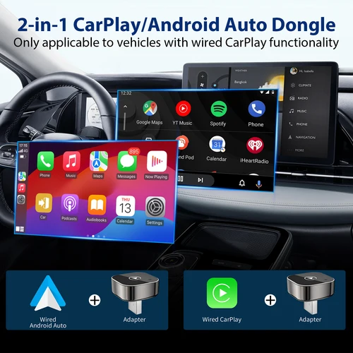 Imagen 2 del producto Pionray 2 en 1 adaptador CarPlay inalámbrico Android Auto sistemas inteligentes Plug & Play para VW Toyota Nissan Honda Ford Benz
