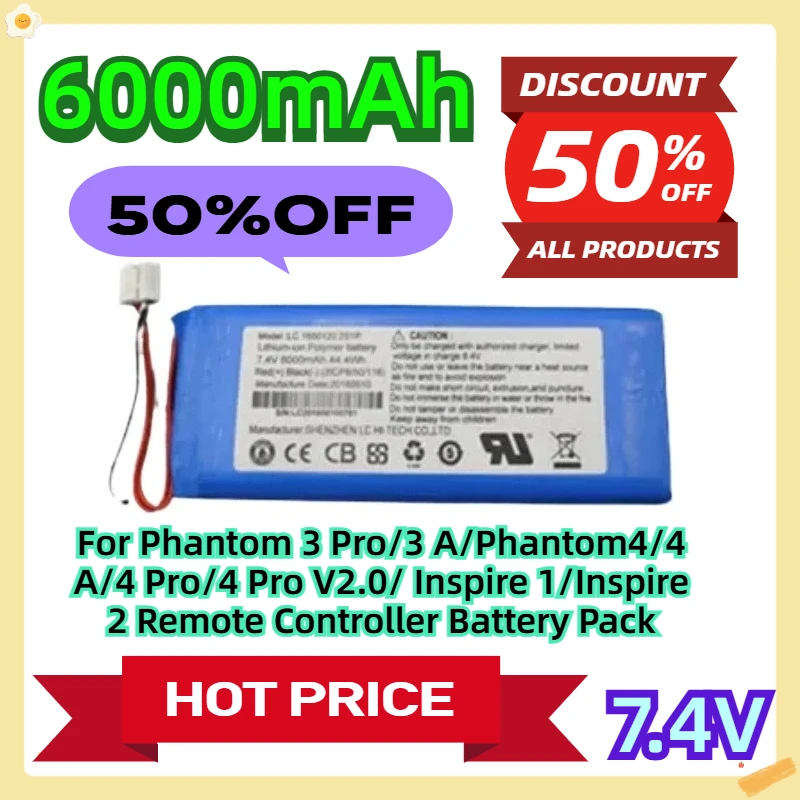 

For Phantom 3 Pro/3 A/Phantom4/4 A/4 Pro/4 Pro V2.0/ Inspire 1/Inspire 2 Remote Controller Battery Pack 6000mAh 7.4V