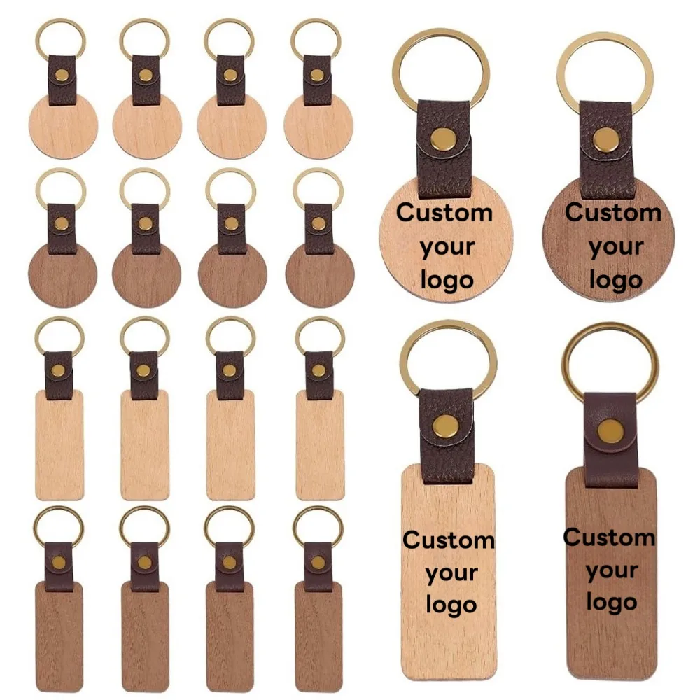 

DIY Souvenir Keyring Blank Wooden Keychain Laser Engraving Gift Key Chain Round Rectangle Ornaments Custom Name Logo Car Pendant