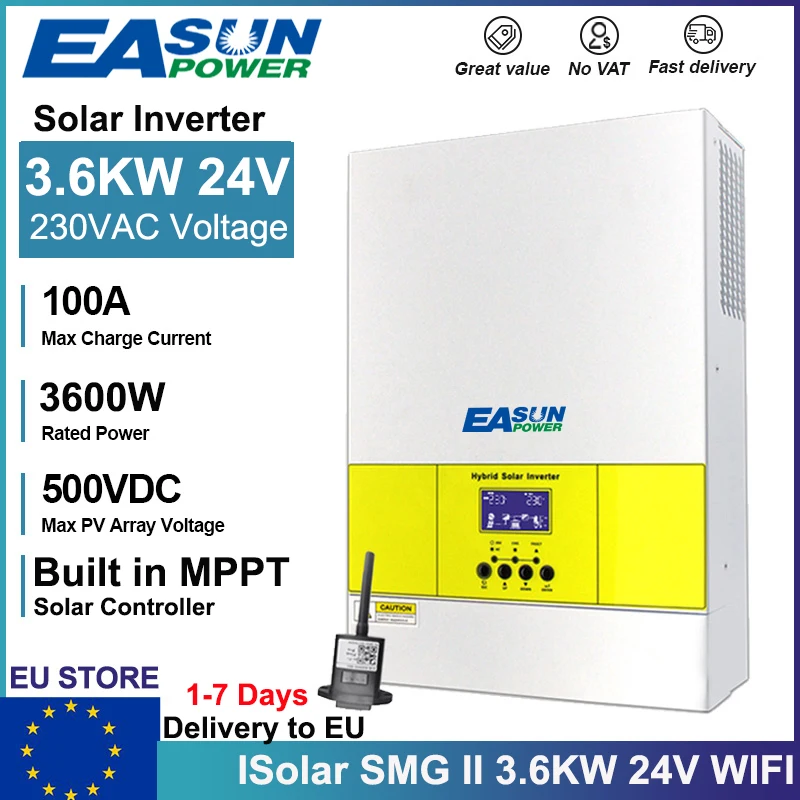 EASUN POWER 4KW 3.6KW  Solar Inverter 24V 230V MPPT 100A Solar Charger 500V PV Input Pure Sine Wave Off Grid Inverter With WIFI