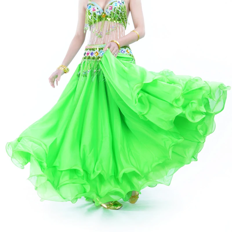 

Women Bellydance 12 Meters Skirt Without Waist Belt Three Layer Skirt Three-Tier Chiffon Curling Belly Dance Practice Wear