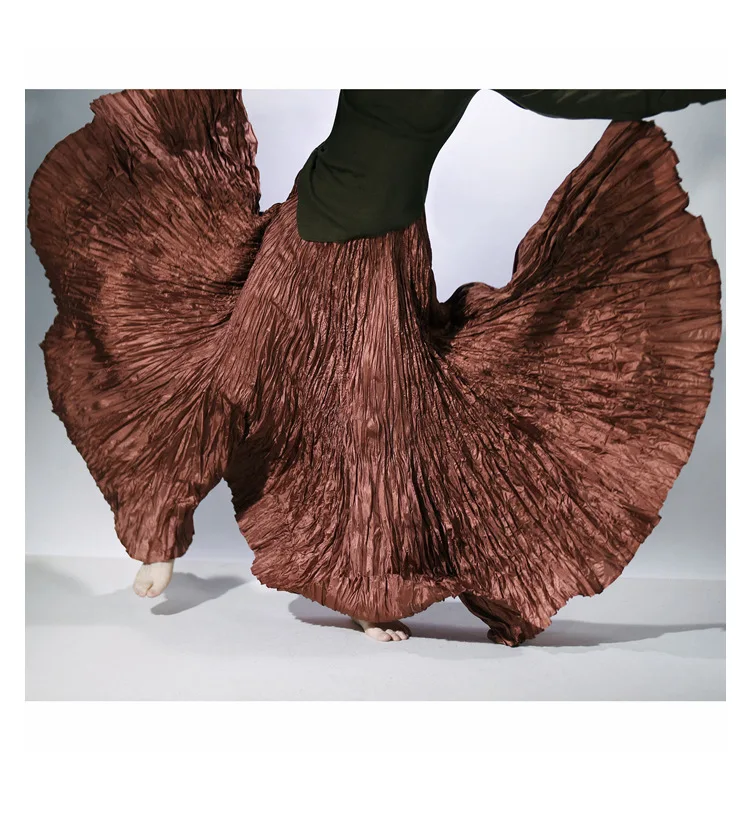 High Quality Women Spring Long Skirts Wide Hem Pleated Design High Waist A-Line Dance Maxi Skirts Faldas Femme Streetwear