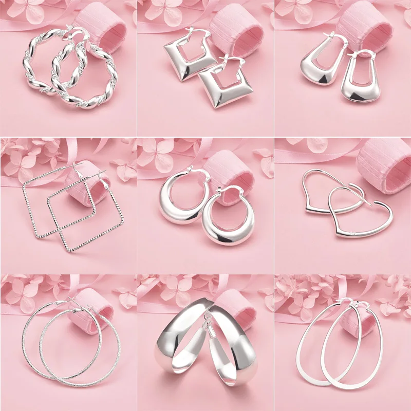 

925 Sterling Silver Fashion Earrings For Women Charm Wedding Party Gift Jewelry Twist Earrings Christmas Gift