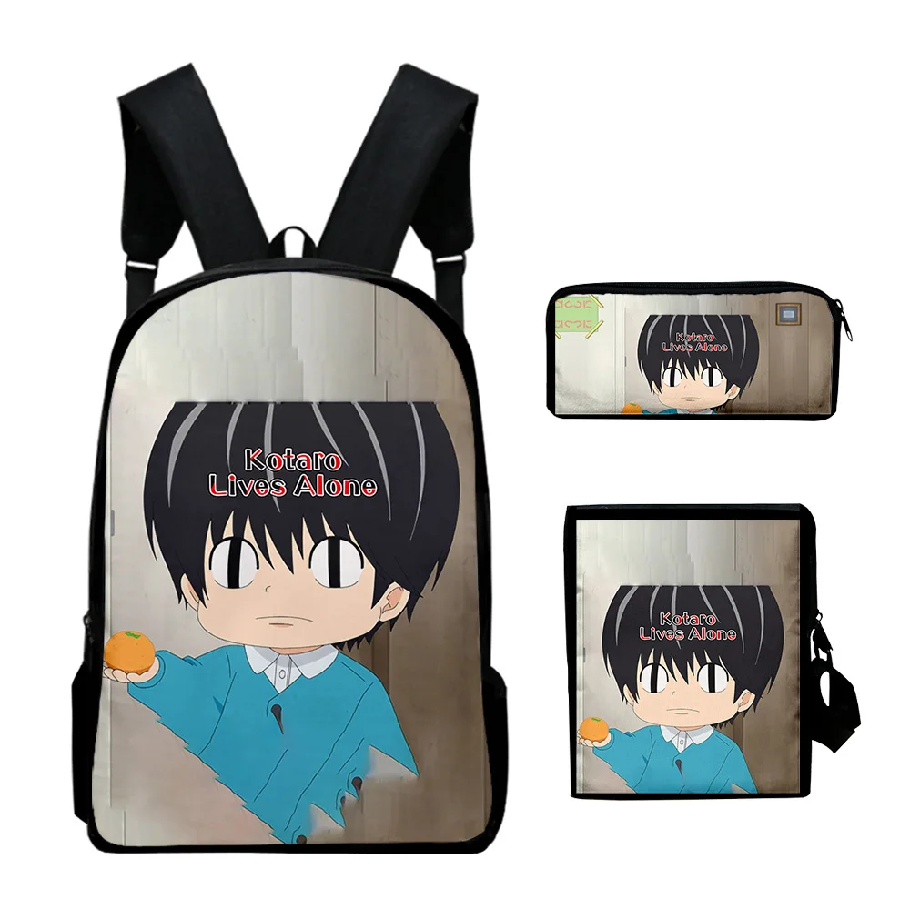 Classic Kotaro Lives Alone Anime 3D Print 3pcs/Set pupil School Bags Laptop Daypack Backpack Inclined shoulder bag Pencil Case