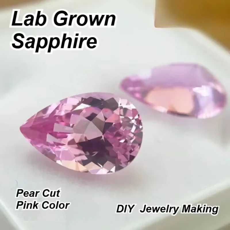 Laborgezüchteter Saphir im Birnenförmigen Schliff, Rosa Farbe, DIY-Charms, Schmuckherstellung, Hauptmaterialien – Detail 2