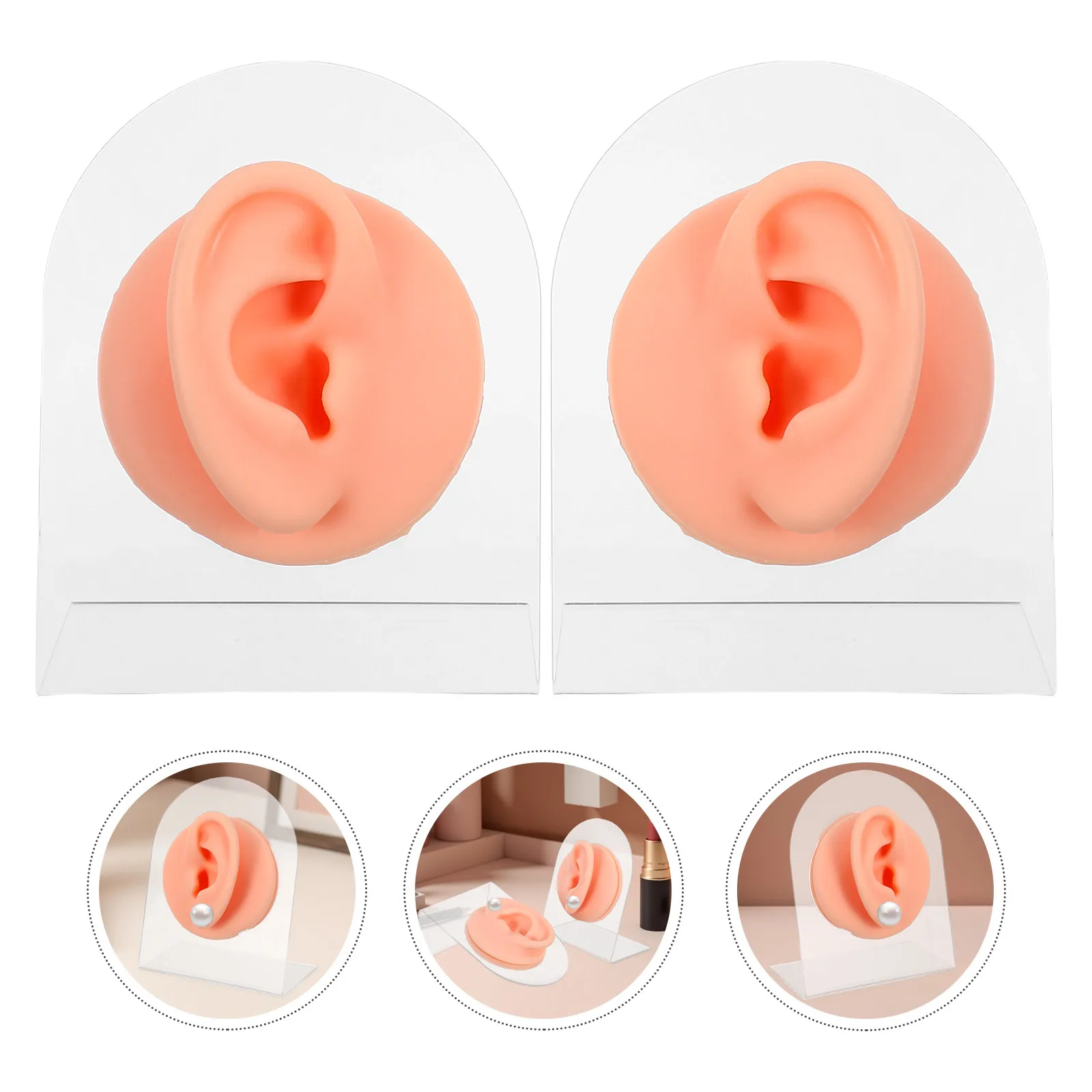 1Pair Realistic Silicone Ear Practice Piercing Kit Left Right Bodies Acrylic Display Stand Teaching Prop Piercing Supplies