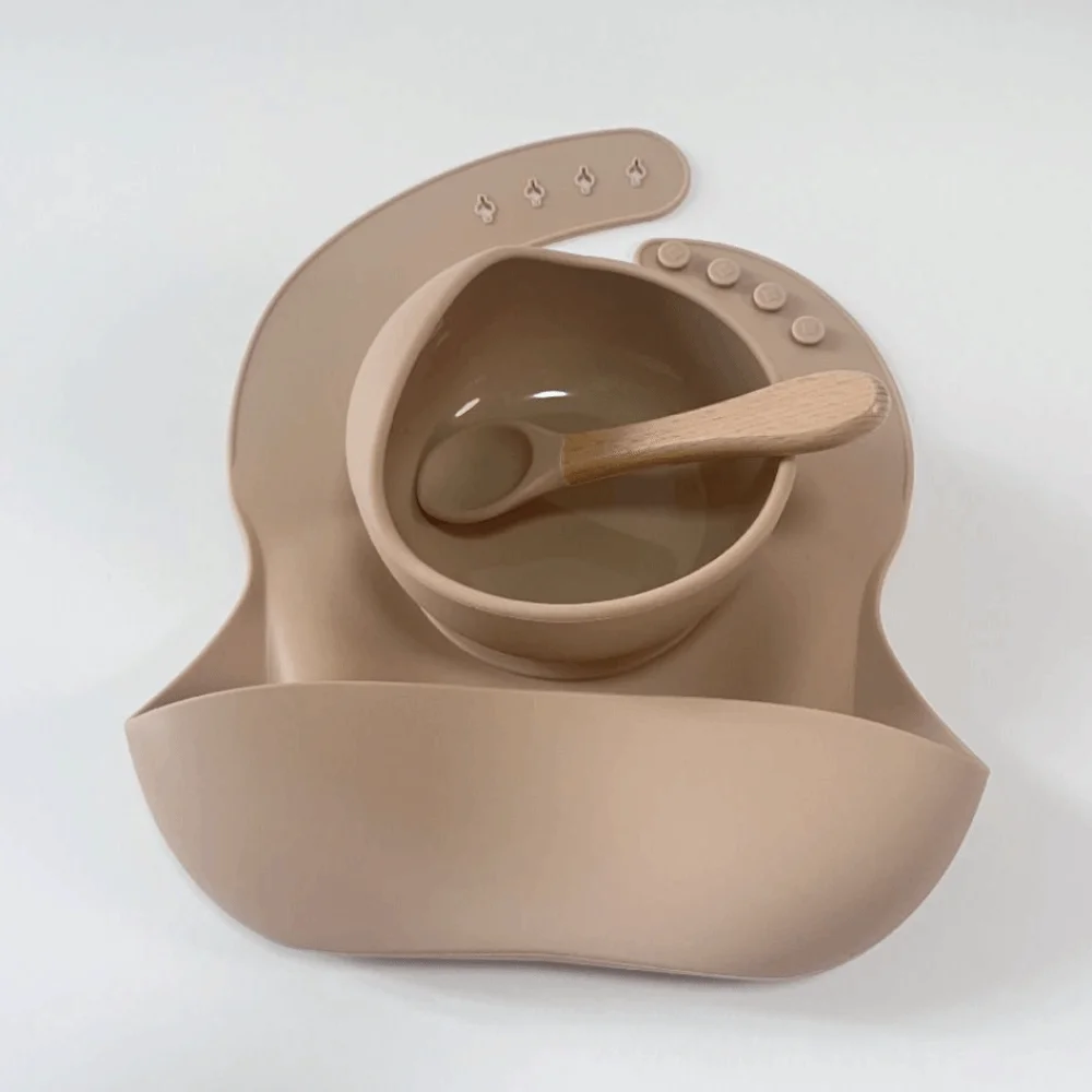 

Soft Silicone Baby Feeding Bowl Silicone Dinnerware Children Dishes Bibs Set Bibs/Bowl/Spoon Non-Slip Baby Dining Bowl