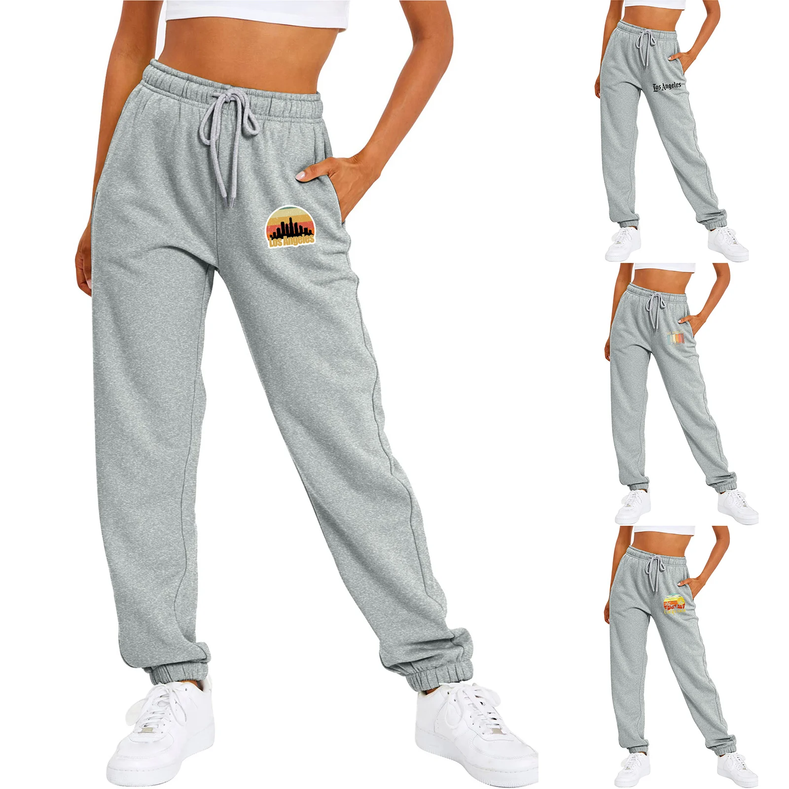 

Women's Letter Printed Casual Pants Sport Waistband Tie Elastic Waist Pants Solid Colour Casual Pocket Joggers Sweatpants