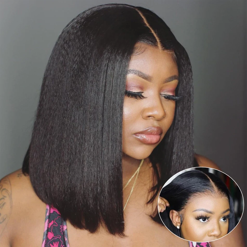 Transparent Kinky Straight Glueless Wig Human Hair Bob 13x4 Lace Frontal Brazilian Hair Short Yaki Straight Wigs For Black Women