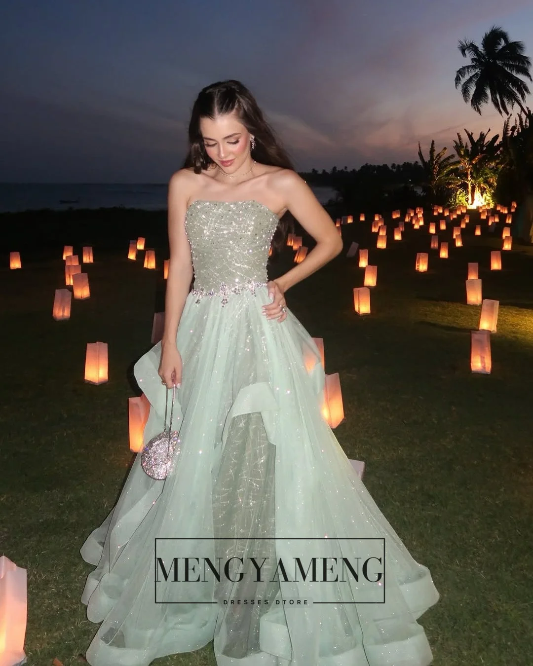 ZHUISHU Luksusowe sukienki damskie w kolorze miętowym na formalne okazje, szyte na miarę suknie wieczorowe bez ramiączek na studniówkę, nowa suknia bankietowa 2025