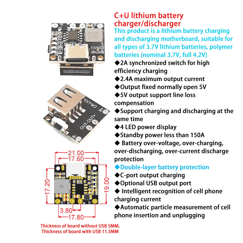 5V Charging and Discharging Integrated Module 3.7V 4.2V 18650 Lithium Battery Charging Boost Power Supply Protection Board
