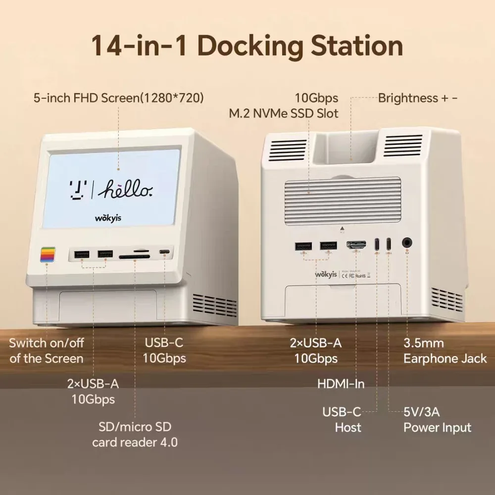 Wokyis M5 Mac محطة إرساء صغيرة ريترو توسيع عالية الوضوح عرض 8 تيرا بايت القرص الصلب توسيع واجهة توسيع محور الهدايا