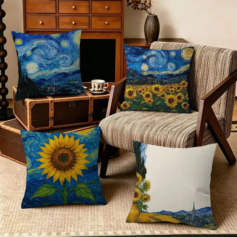 Painting anime art Trendy-style decorative throw pillow cover insert not included fauxembroidery design van Gogh