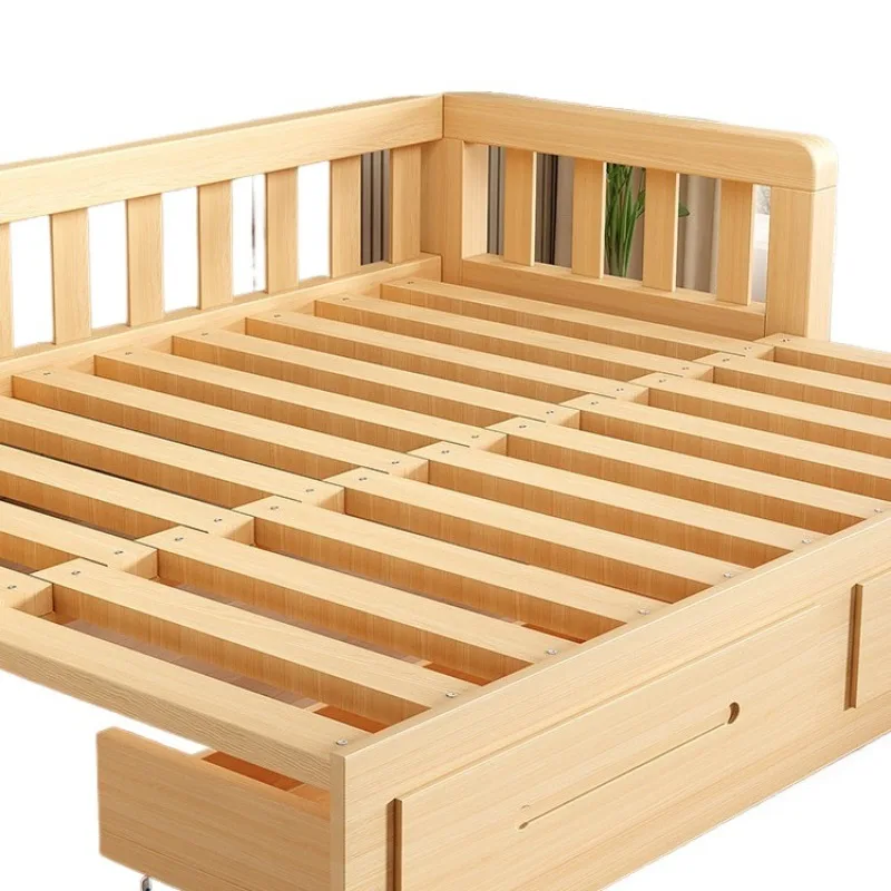 Solid wood sofa bed, folding small apartment in the living room, multi-functional storage, push-pull dual-purpose
