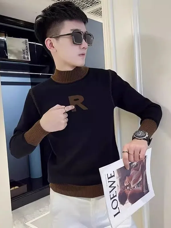 

Мужской теплый трикотажный джемпер с круглым вырезом и длинным рукавом, облегающий, модный, для ношения под одеждой, базовый слой, повседневный, для зимнего сезона