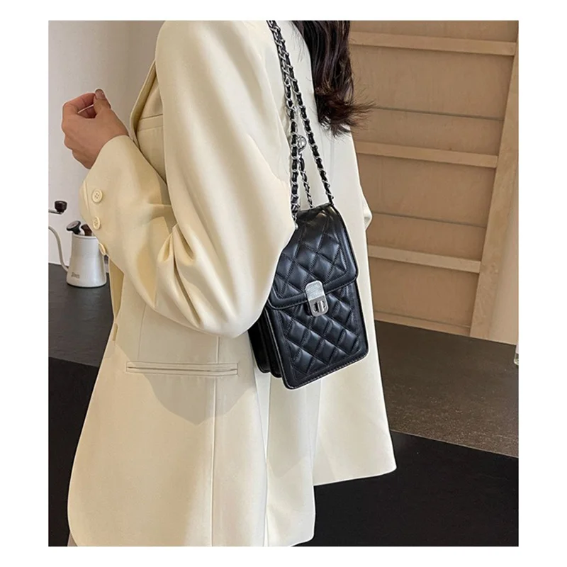 Ins Stylish Diamond Lattice Mini Chain Bag for Women 2024 Fashion Mobile Phone Bags  Luxury Crossbody Purse Small Designer Bags