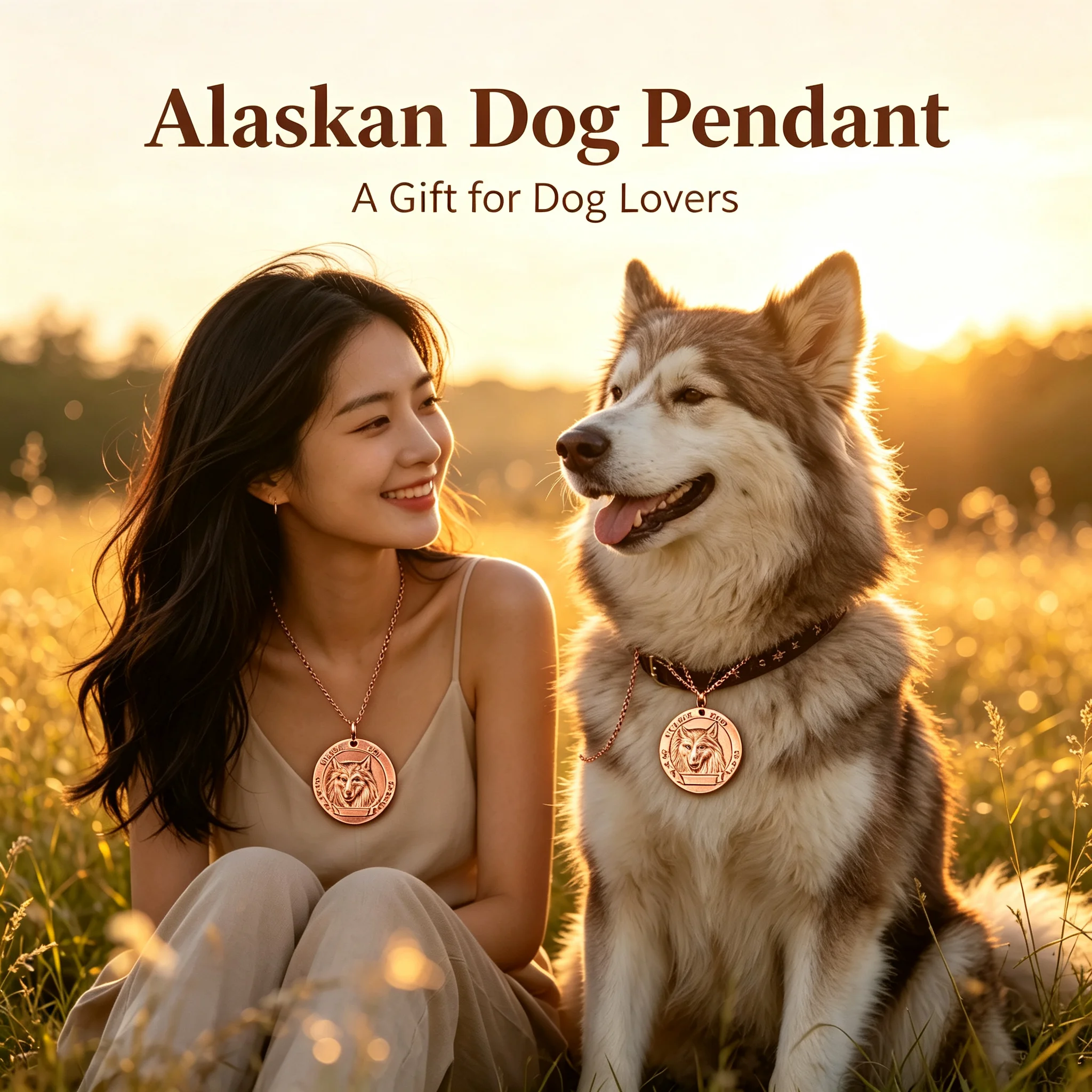 Mens Dog Tag Necklace - Saf Bakır Alaska Köpek Etiketi Kabartmalı