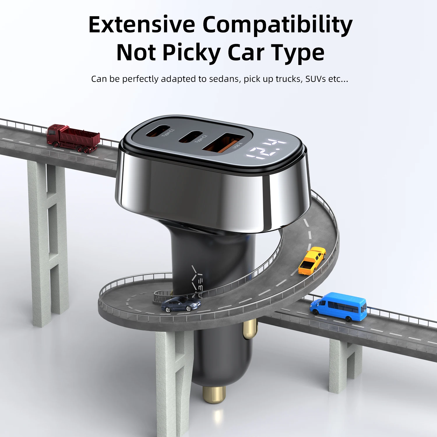 VyVylabs 120W Car Charger Mobile Charger PD QC Fast Charging Charger USB C For iPhone  For Samsung For Xiaomi For iPad