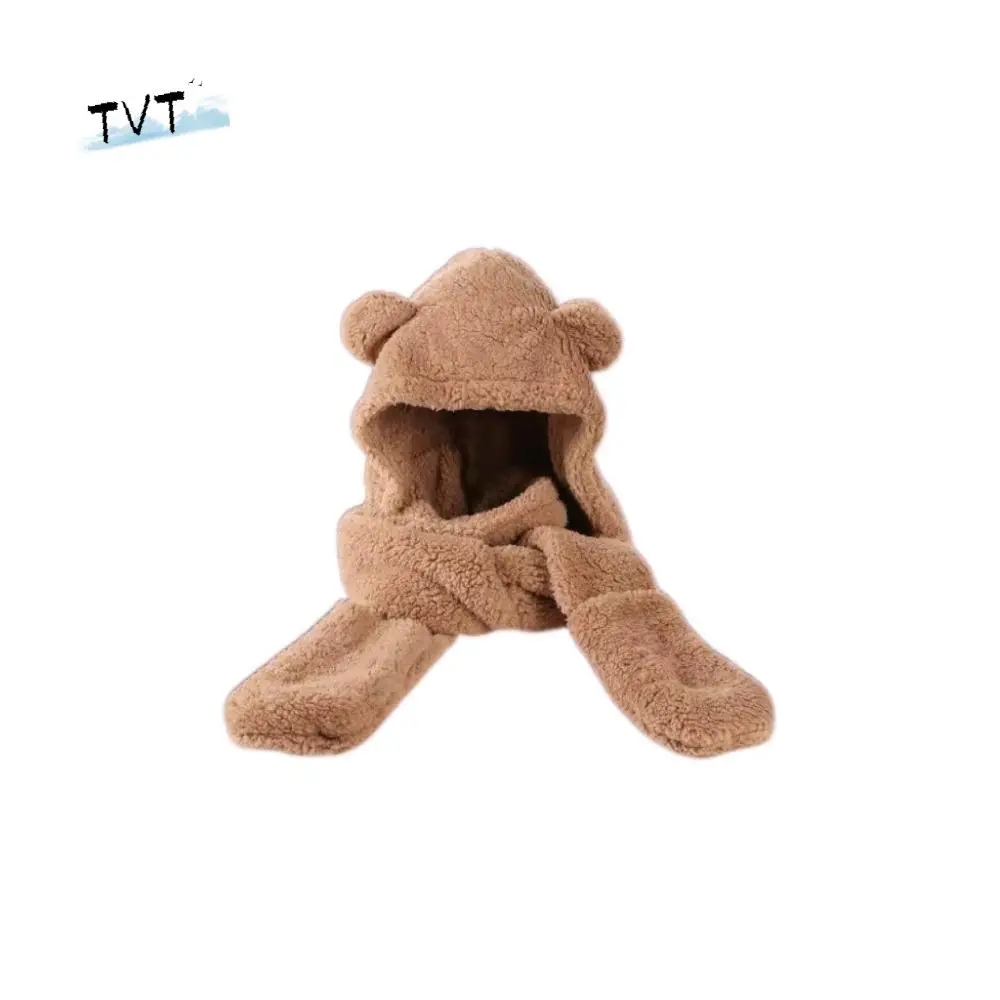

Sweet 3 in 1 Bear Ear Plush Beanie Thickened Earmuffs Plush Scarf Hat Gloves Warm Ear Protection Fleece Scarves Hat Girl